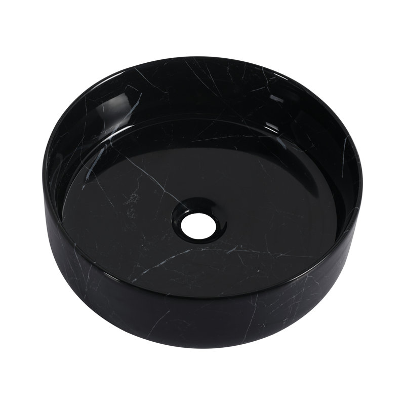 Ceramic Circular Vessel Bathroom Sink Art Sink, Satin Black