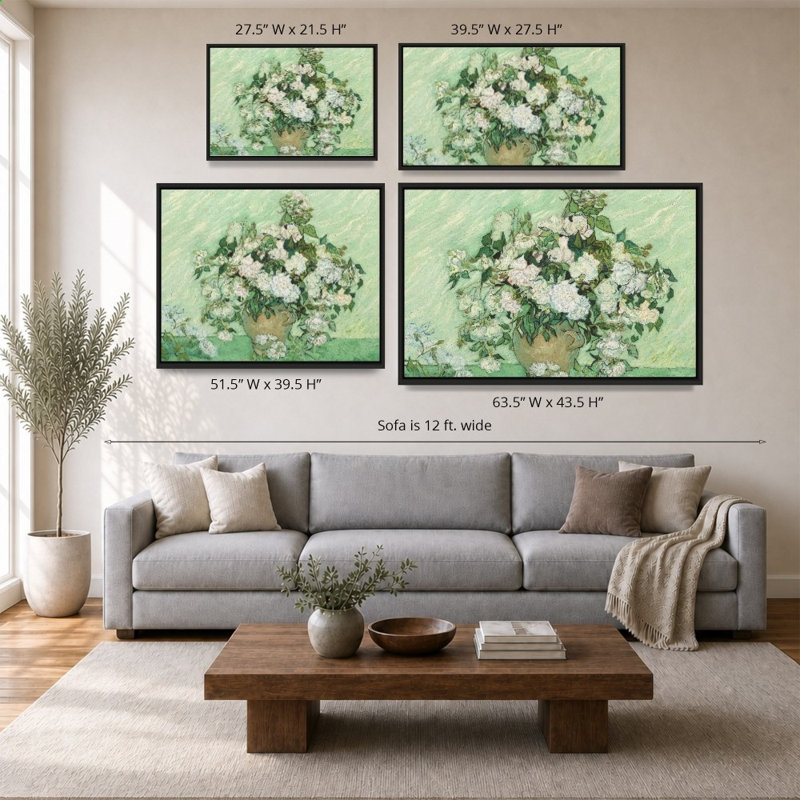 Roses, 1890 par Vincent Van Gogh - Impression sur toile, 51,5 po x 39,5 po / cadre biseauté / noir