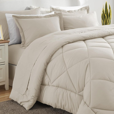 Queen Comforter Set Beige - Bed in a Bag Queen Size 7 Pieces, Luxury Soft Bed Set for All Seasons, Bedding Set with Down Alternative Comforter, Sheets, Pillowcases & Shams