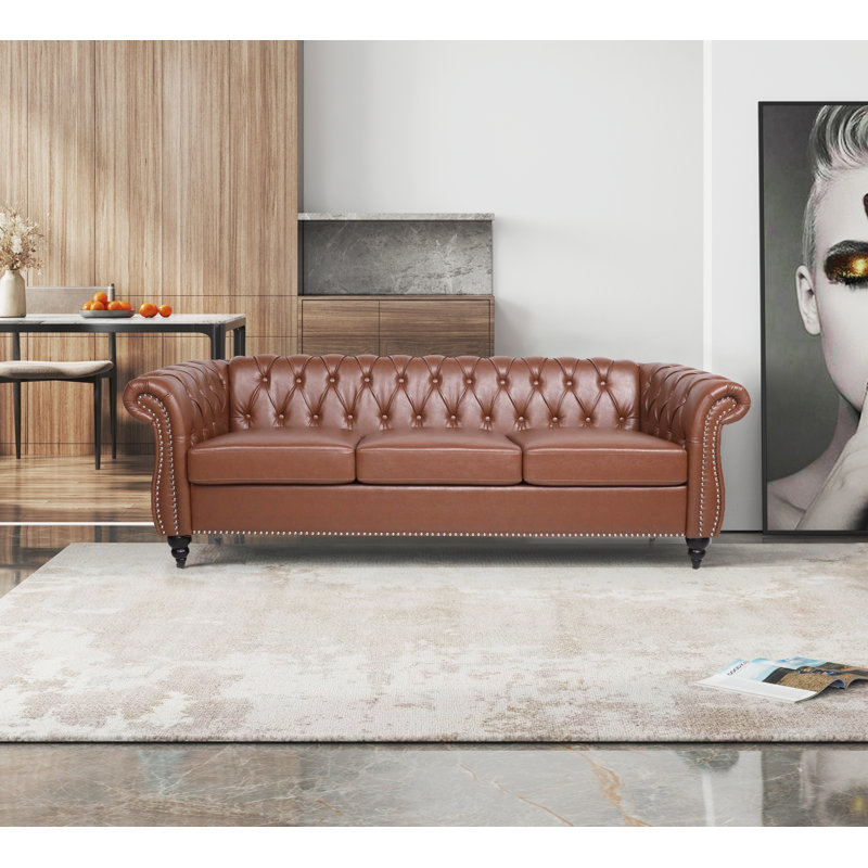 Annalena 84.65'' Faux Leather Sofa, Brown Faux Leather