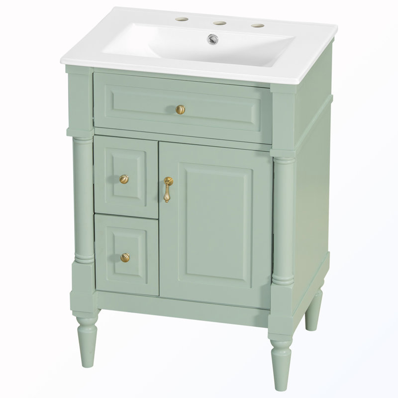 Freestanding Bathroom Vanity With Sink And Adjustable Shelf, Green