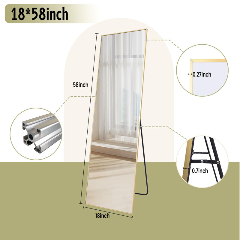 Miroir de plancher pleine longueur FL, Doré, 61.42" x 20.87"