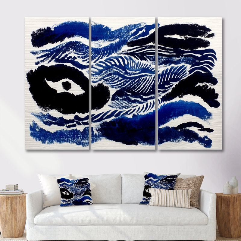 «Blue and Black Coastal Tidal Tranquility - Abstract Collages», ensemble de reproduction d'art mural, H 32 po x l 48 po