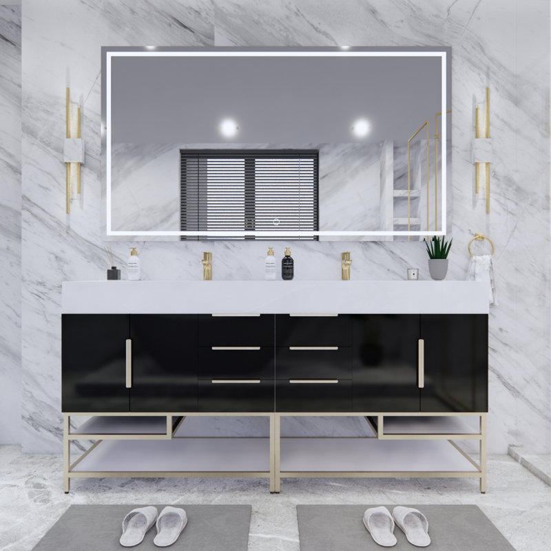 Ensemble de meuble-lavabo double 71 po Ridley, Noir très lustré, Blanc lustré