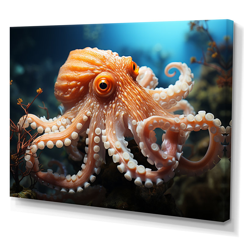 Pieuvre contemporaine sous-marine sur toile, Toile tendue, 30" H x 40" W