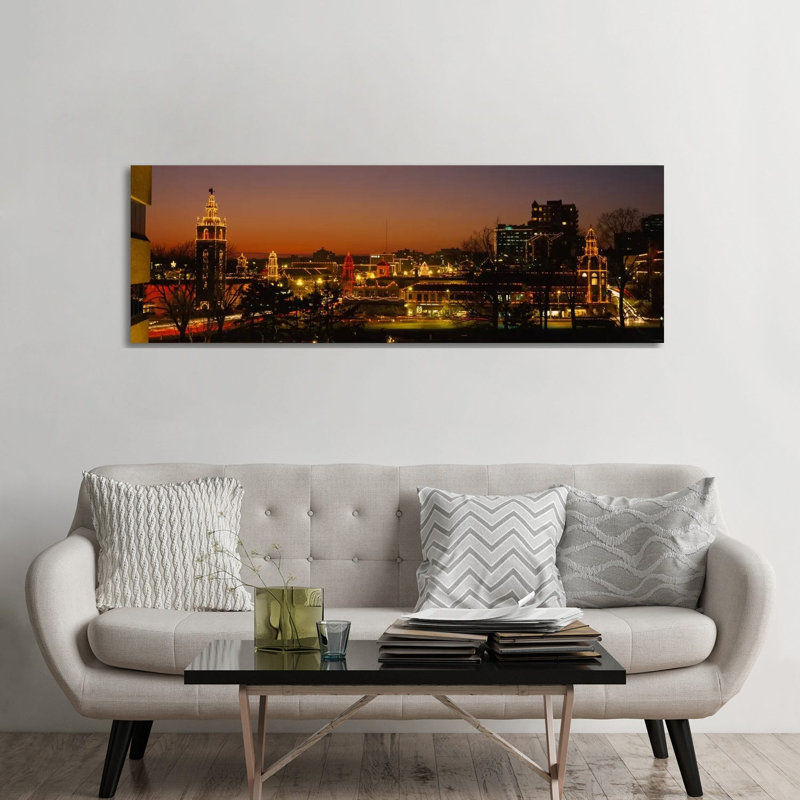 Buildings Lit Up At Night, La Giralda, Kansas City, Missouri, USA - Wrapped Canvas Panoramic Print, 182.88 cm H x 60.96 cm W