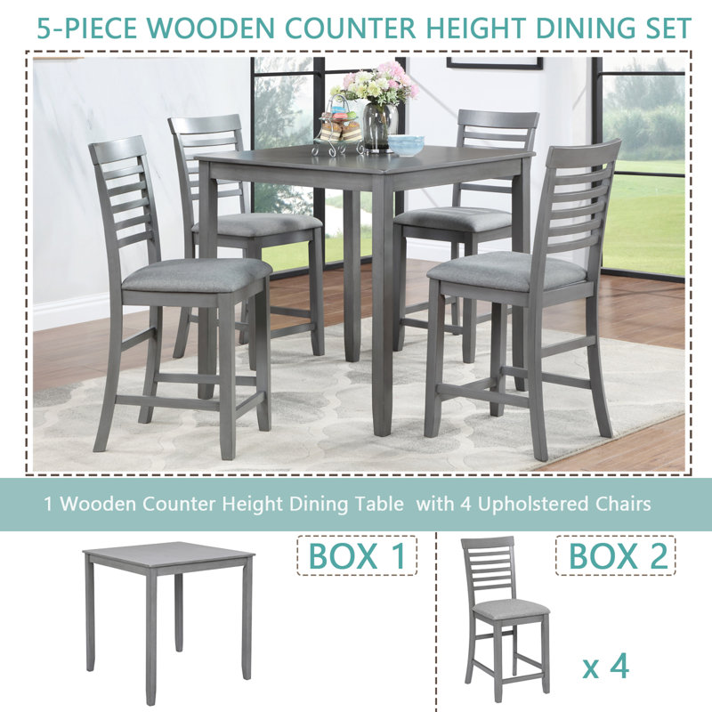 Ensemble de table de salle à manger en bois 5 pièces, ensemble de table de cuisine avec table rectangulaire et 4 chaises rembourrées