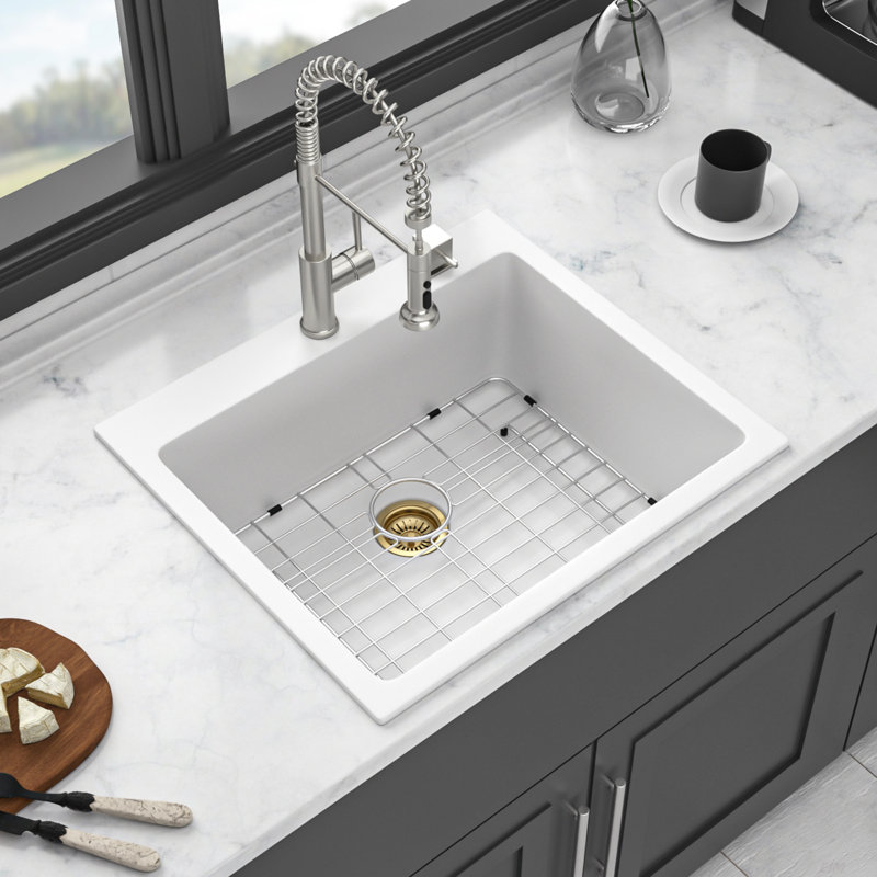 25x22" White granite composite Drop-in kitchen sink