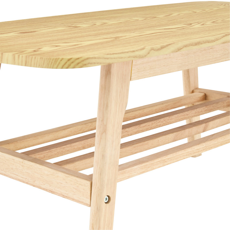 Table basse en bois massif - Table basse centrale en bois à 2 niveaux avec tablette de rangement pour salon, appartement et bureau