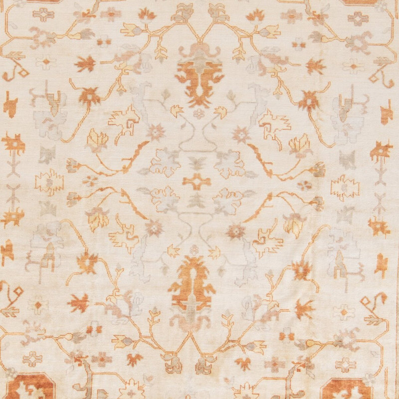 Oushak Oriental Hand-Knotted Wool Ivory/Rust Area Rug, Runner 3' x 10'