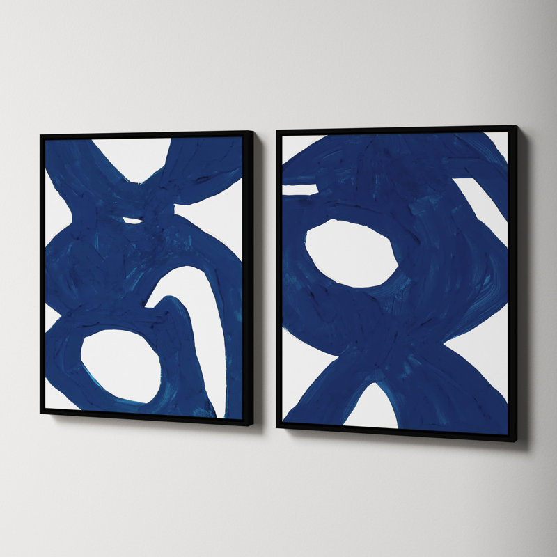 Blue Harmony Set Of 2 by Andrea Stokes, Black Framed, 25" H x 40" W x 1.375" D