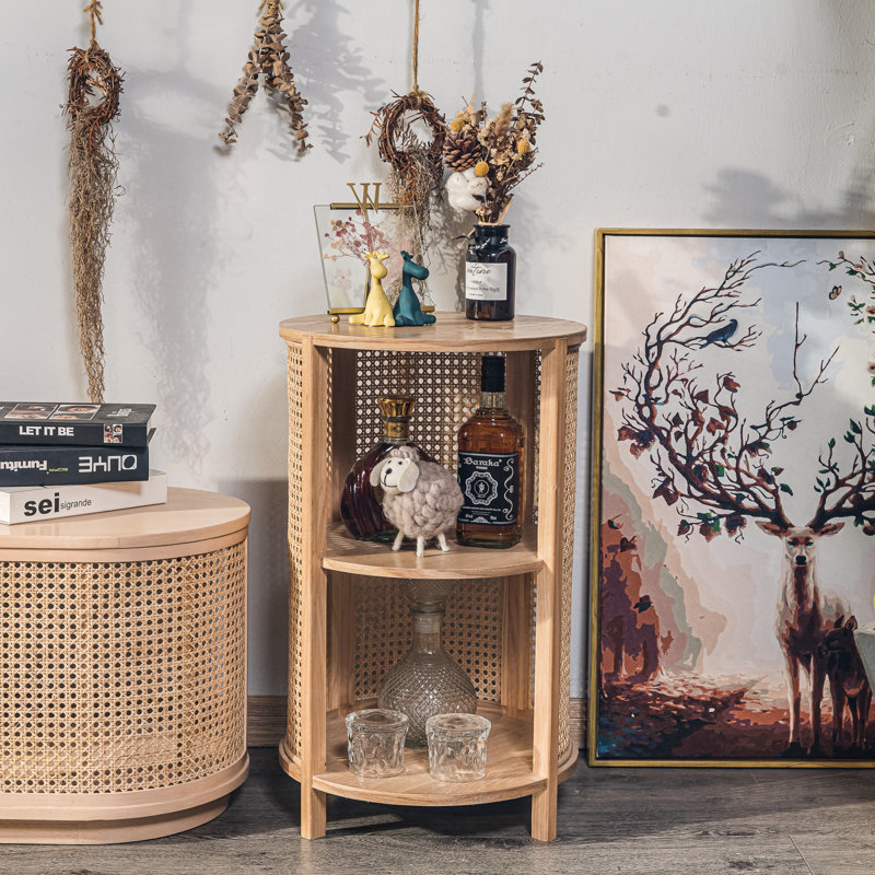 Palladino 2-Storage Natural Wood and Rattan Nightstand