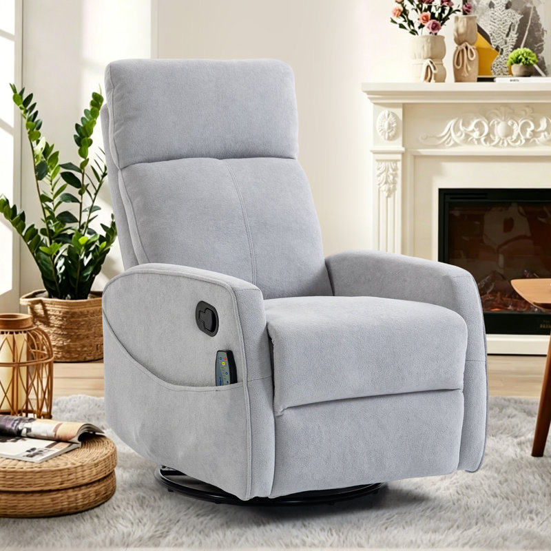 25.8" Wide Swivel Rocker Manual Recliner With Heat And Massage, Gray Microfiber/Microsuede