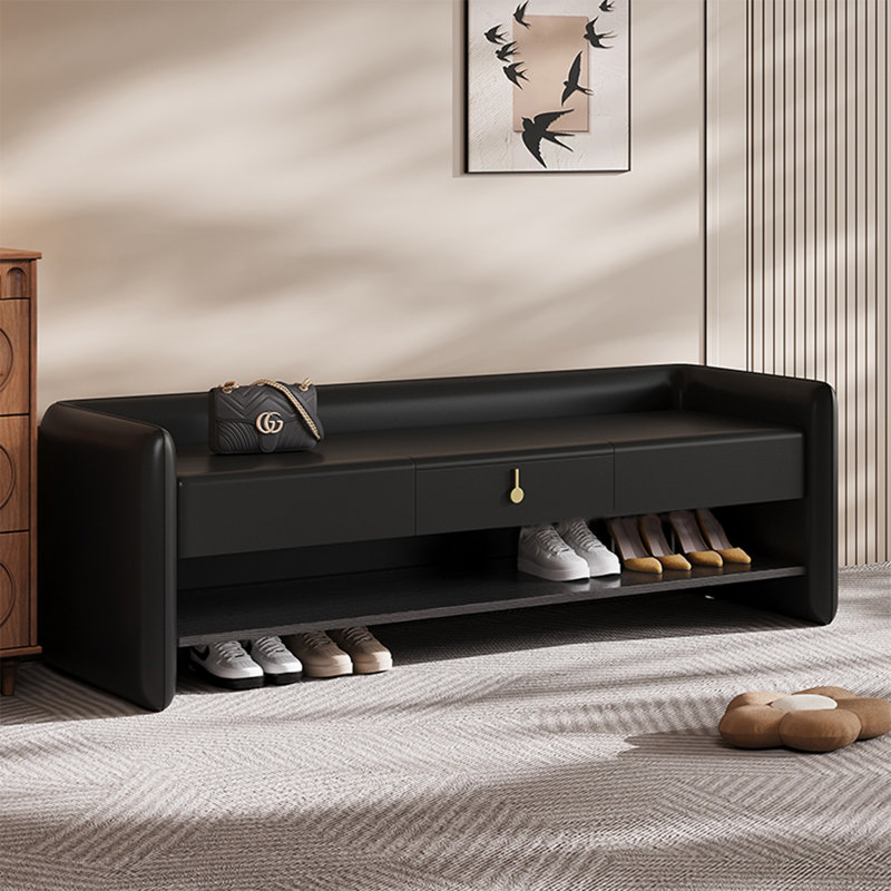 Upholstered Shoe Storage Bench, Black