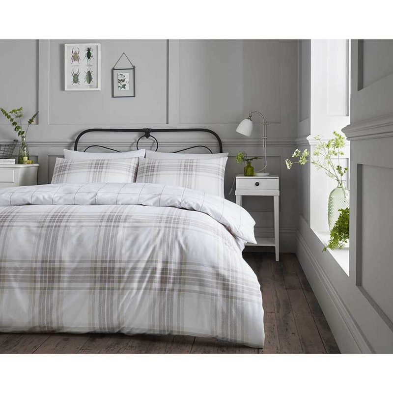 Krystal Tartan Duvet Cover Set with Pillowcases, Super King - 2 Standard Pillowcases, Natural
