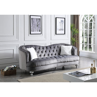 Comfortable Gray Velvet With Handmade Trim And Construction Soft Leg Support
