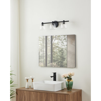 Éclairage pour meuble-lavabo noir mat 3 lumières avec abat-jour en verre transparent 24 po Craigsville