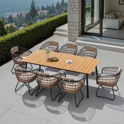 8 - Person Metal Patio Dining Set With Removable Cushions And Umbrella Hole