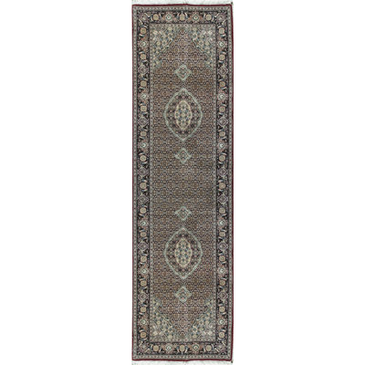 Tapis rouille et bleu marine de haute qualité noué à la main