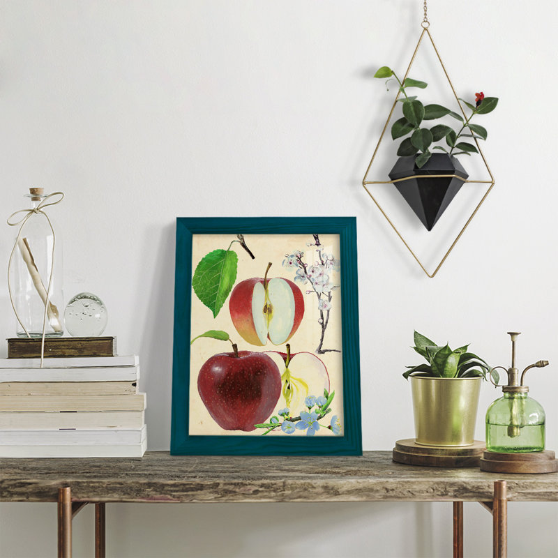 Étude de pommes et de fleurs II - impression encadrée avec verre - rose coucher de soleil, H 9 po x l 11 po x P 1 po, Bleu