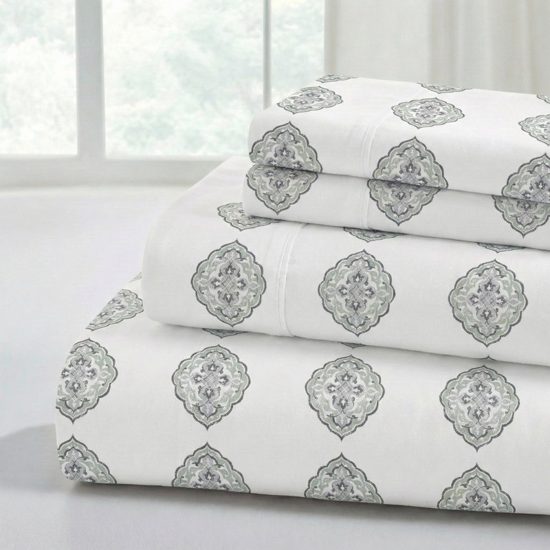 Ensemble de draps en microfibre 4 pièces Modern, Ensemble de draps pour lit double avec 2 taies d'o, Claire Geometric