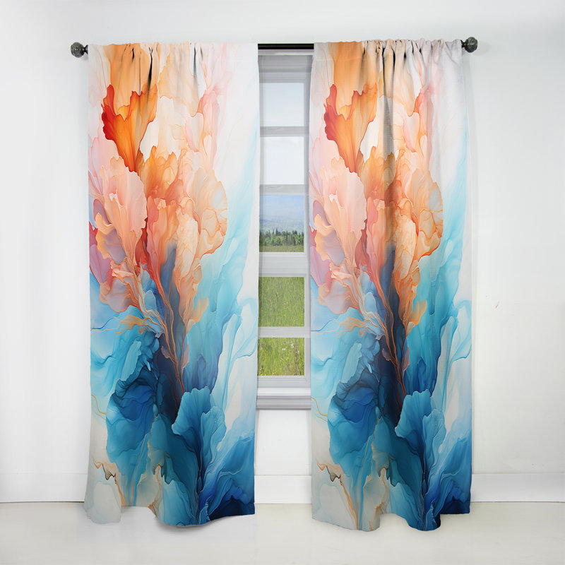 Multicolor Geometric Whispers Tides III - Minimalism Abstract Velvet Room Darkening Curtain - 1 Panels, 52" W x 120" L