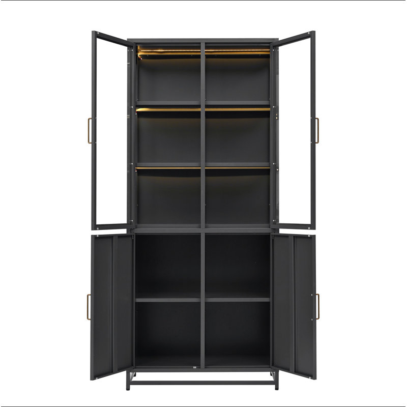 Vitrine de 76,75 po de hauteur, avec portes en verre et lumières DEL, armoire vitrée en acier avec verre à 3 côtés, garde-manger avec rangement pour les couloirs, salon, cuisine, décoration intérieure et bureau