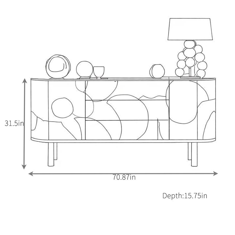 Buffet artistique peint, H 31,5 po x l 70,87 po x P 15,75 po