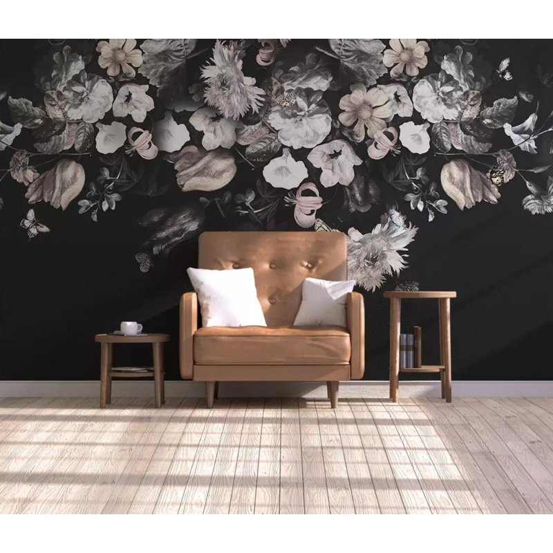 Papier peint amovible papillon floral foncé, L 9 po x l 15 po