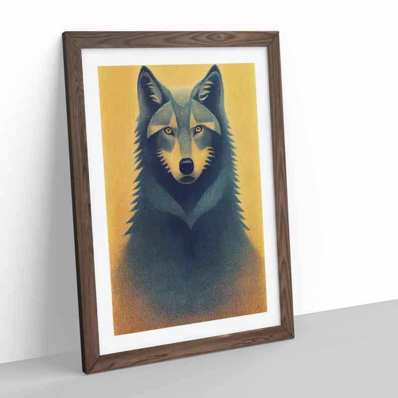 Retro Wolf - Framed Print, 34cm H x 25cm W x 2cm D, Brown Framed