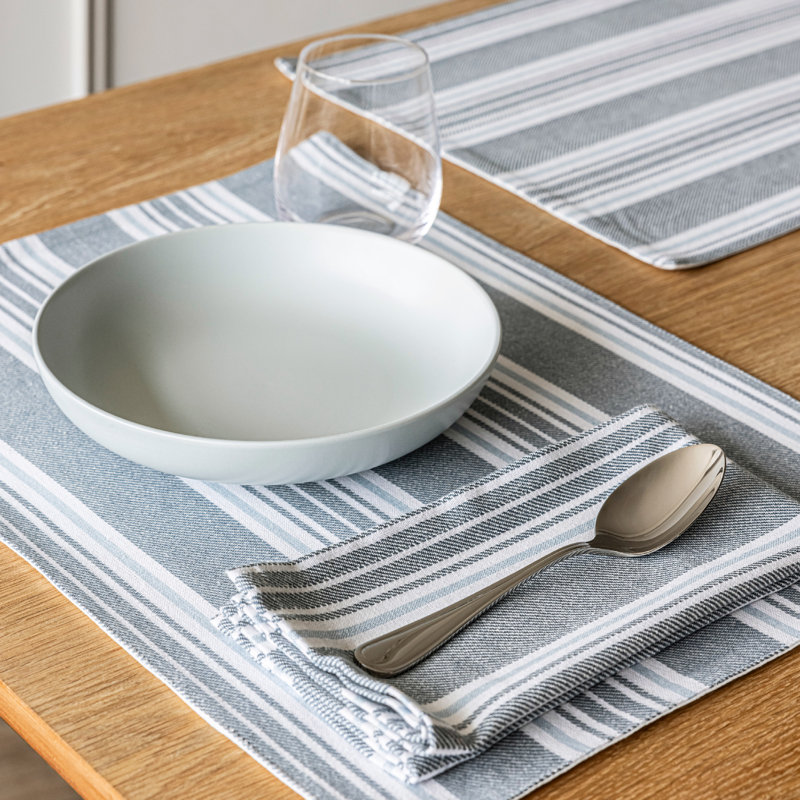 Over&Back Woven Striped Placemats, Set of 4, Blue