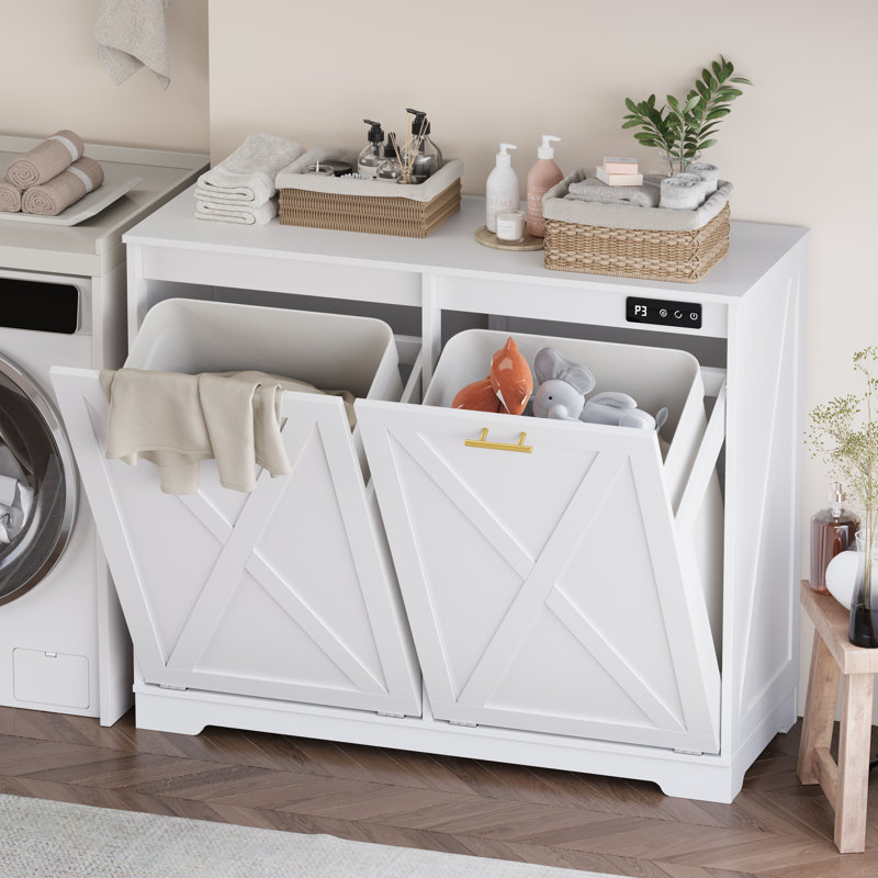 Armoire à déchets double inclinable 20 gallons, armoire de rangement autoportante en bois avec désodorisant et ion négatif (ne pas inclure la poubelle)
