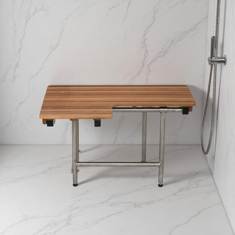 Banc de douche 30 po mural brun en teck rectangulaire avec pieds