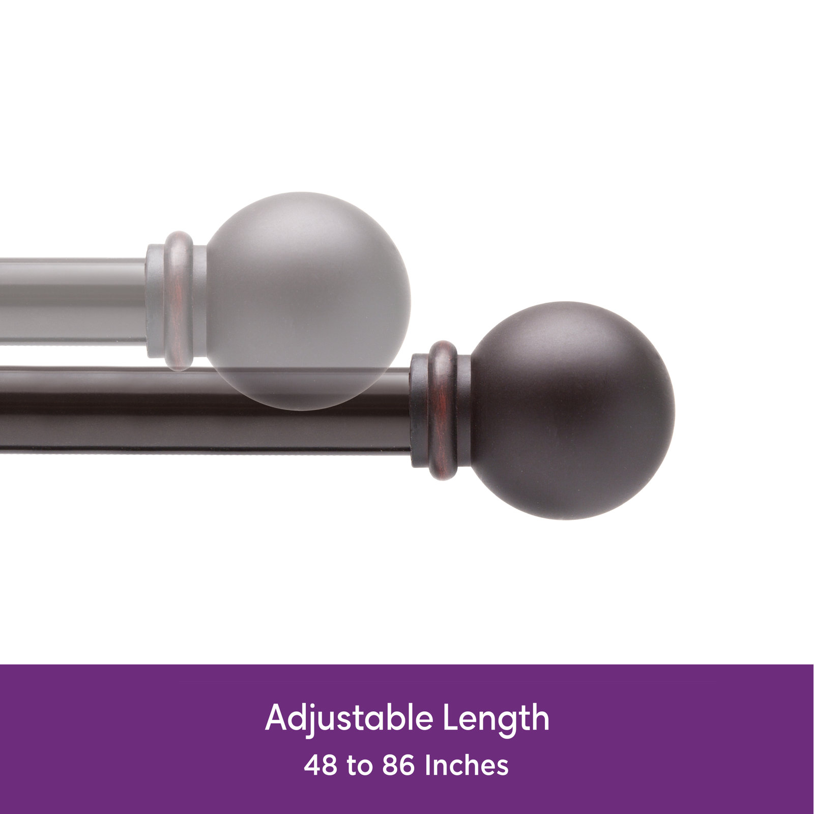 Camptown Ball End Single Curtain Rod, 48" - 86", Weathered Brown