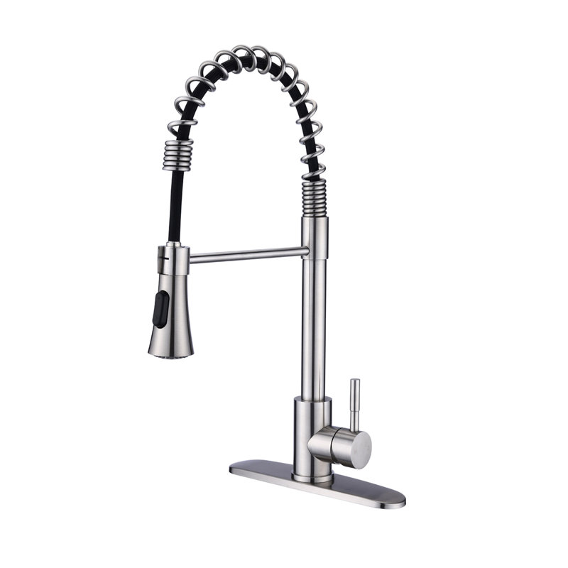 Robinet d'évier de cuisine commercial avec plaque de pont, Nickel brossé