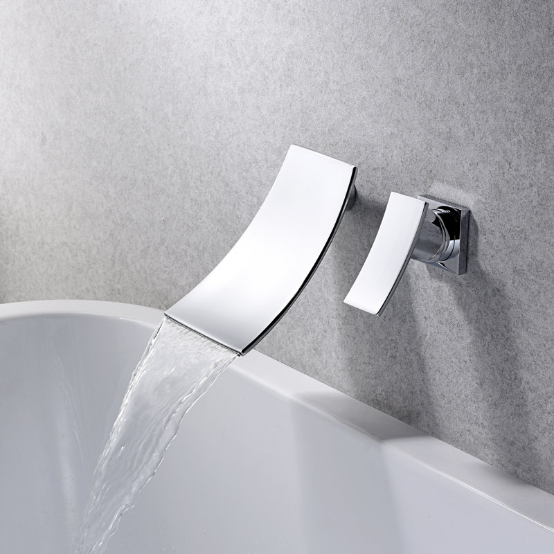  Sumerain Modern Waterfall Bathtub Faucet, Wall-Mount Single Handle Bathtub Faucet with Adjustable Spout, Chrome