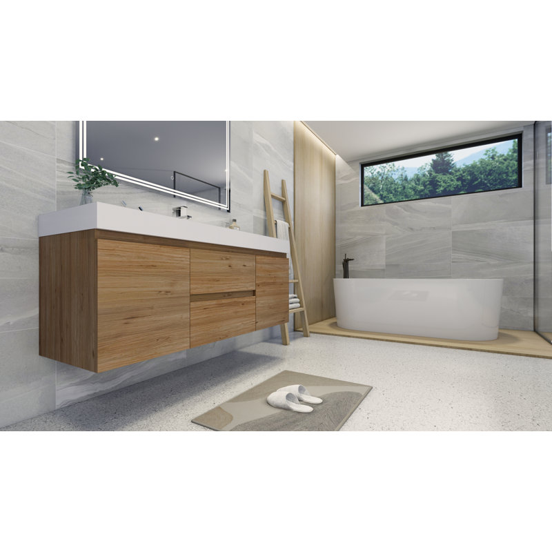 58.5'' Wall Mounted Single Bathroom Vanity Base Only, Natural Oak