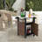 Single Door Bar Cart,Outdoor Kitchen Wicker Island Rolling Cart & Storage Cabinet, Wheels And Stainless Steel Extended Table Top, Side Handle