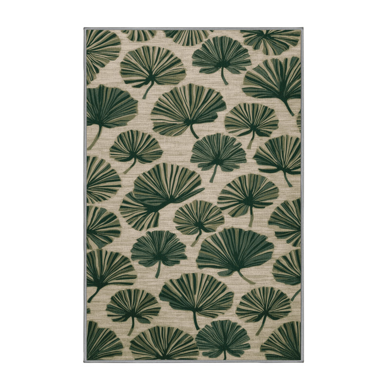 Machine Washable Botanical Gray Area Rug