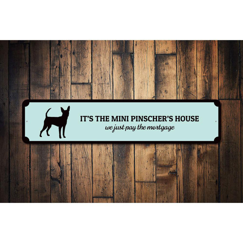 Mini enseigne en aluminium Pinscher House, H 6 po x l 24 po x P 0,06 po
