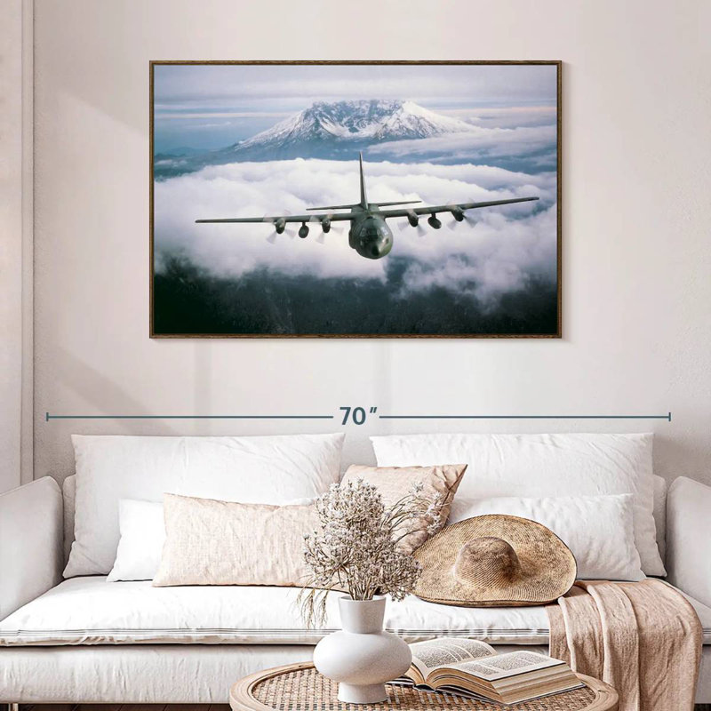 Avion militaire, 46 po x 31 po, Cadre flottant en noyer