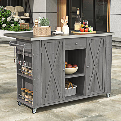 Outdoor Kitchen Island Fir Wood Kitchen Island With Stainless Steel Top