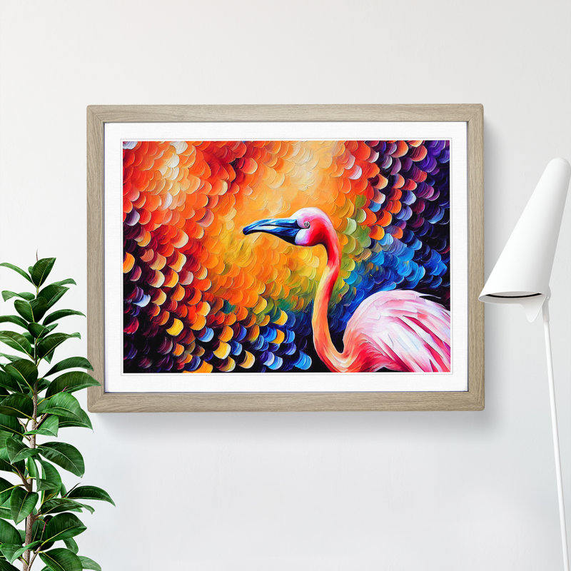 Flamingo Vol.1 Abstract - Single Picture Frame Painting, 46cm H x 64cm W x 2cm D, Oak Framed