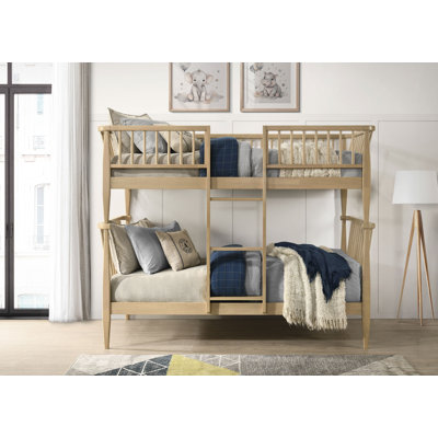 Abram Windsor Twin Over Twin Wood Bunk Bed With Ladder Almond