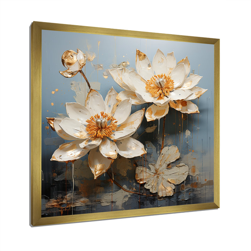 Lotus en harmonie I - impression, Cadre doré simple, H 30 po x l 30 po x P 1 po