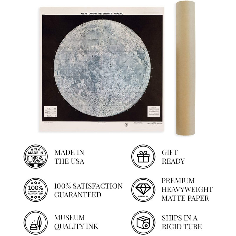 Affiche de la carte de la lune lunaire de 1966, reproduction d'art graphique sur papier sans cadre