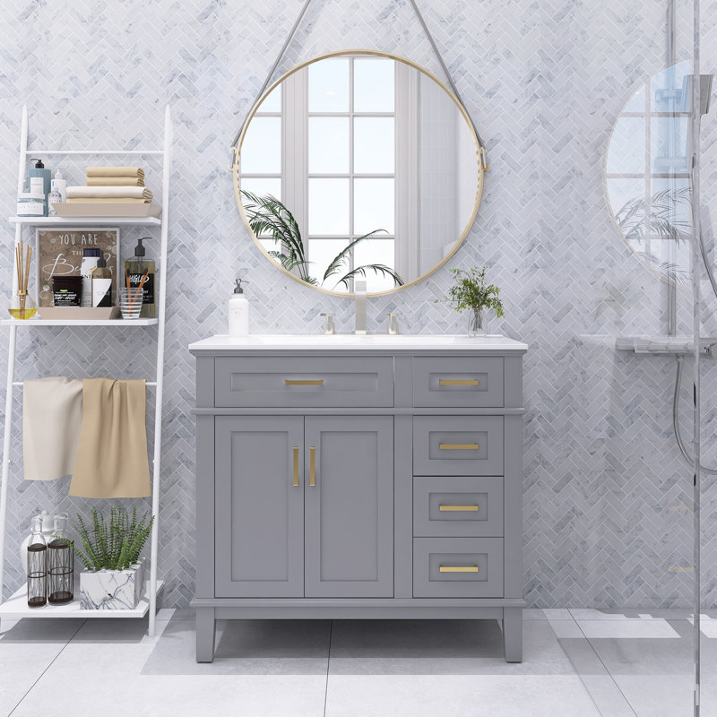 Ensemble de meuble-lavabo moderne 36 "avec lavabo en céramique, Gris