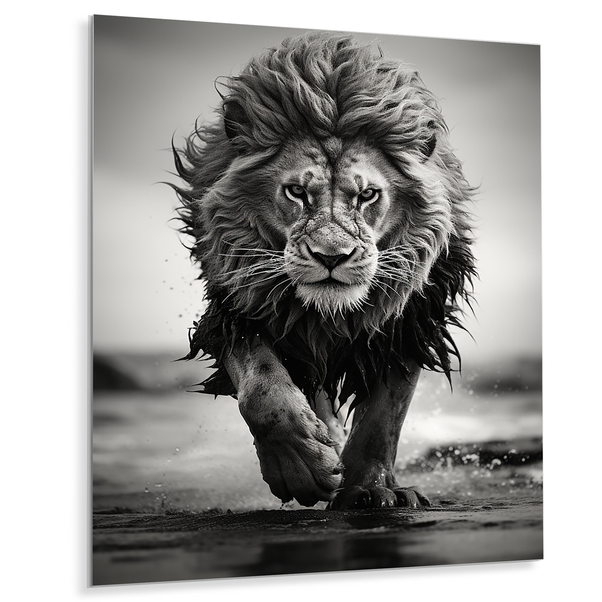 Ebern Designs Black And White Lion Running In Africa Lion Metal Wall ebern-designs-black-and-white-lion-running-in-africa-lion-metal-wall