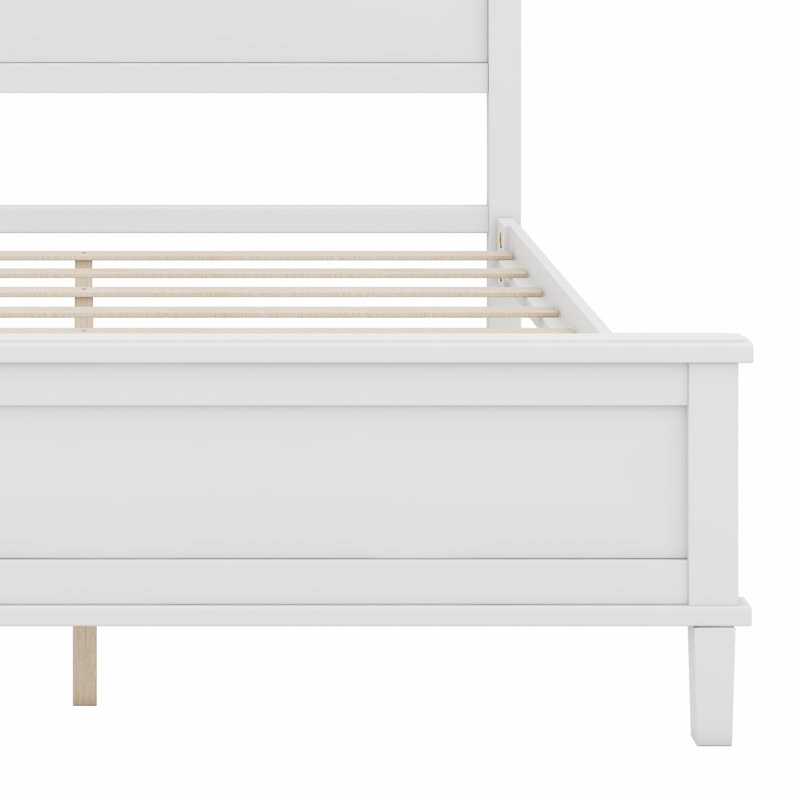 Lit plateforme en bois avec tête de lit et lattes en bois, Lit double, Blanc