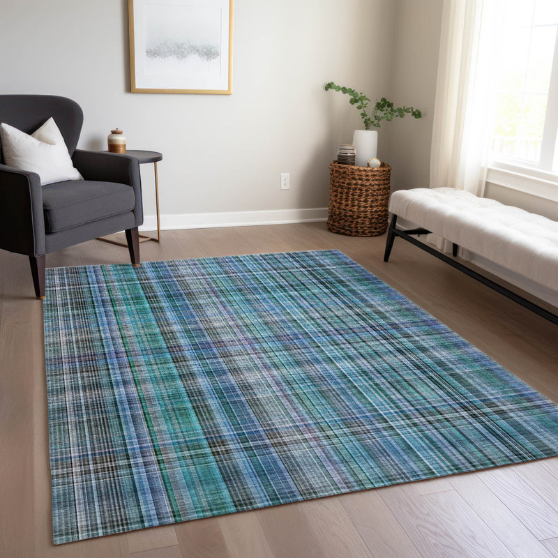 Altair Flatweave Washable Plaid Indoor / Outdoor Rug, Rectangle 8' x 10'